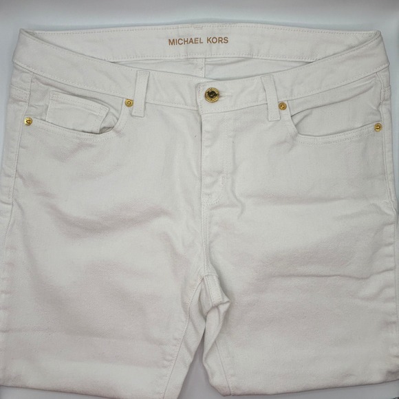 Michael Kors Women White Denim Skinny‎ Jeans Gold Hardware Stretch Size 10 - Picture 1 of 8